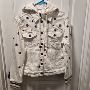 Desigual - Embroidered White Denim Jacket with Hood